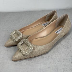Steve Madden Tink Gold Rhinestone Pointed Toe Ballet Flats 8 Preppy Cocktail